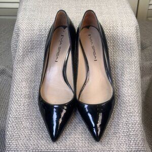 Classic Vintage VIA SPIGA ITALY Black Patent LEATHER KITTEN Heels Women's Size 8